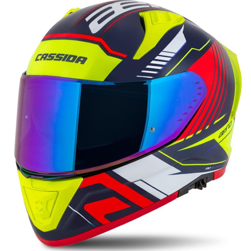 Cassida Integrální helma na motorku Aero Drome perleťově modro-žluto-oranžovo-červeno-bílá CASSIDA