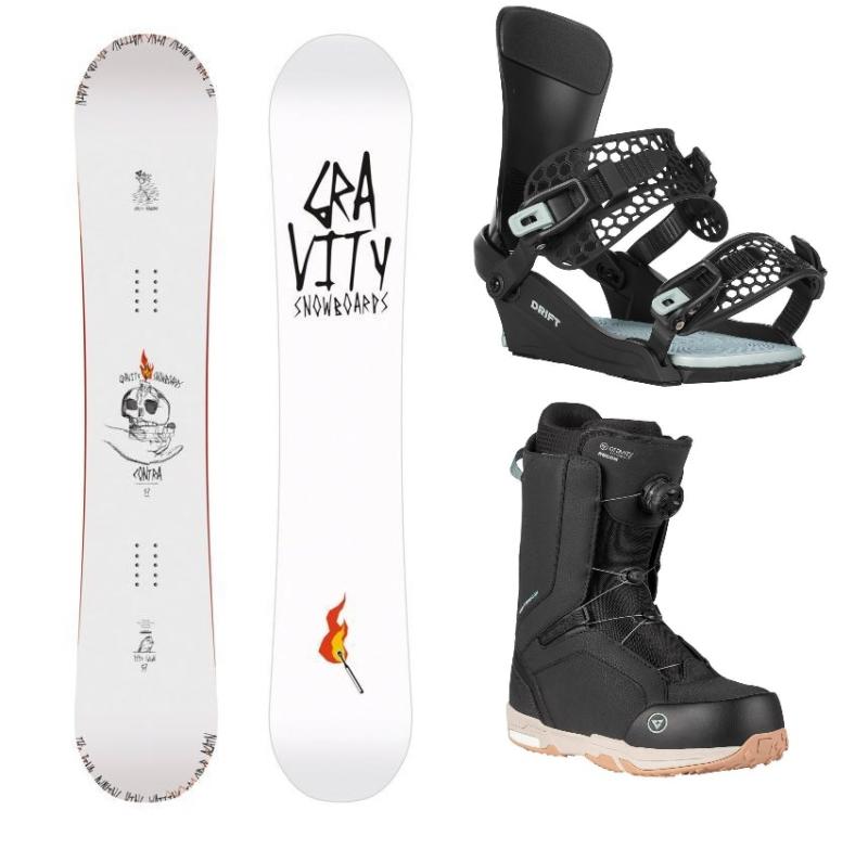 Gravity Contra 25/26 snowboard + Gravity Drift black/sage vázání + Gravity Recon Atop black boty Gravity