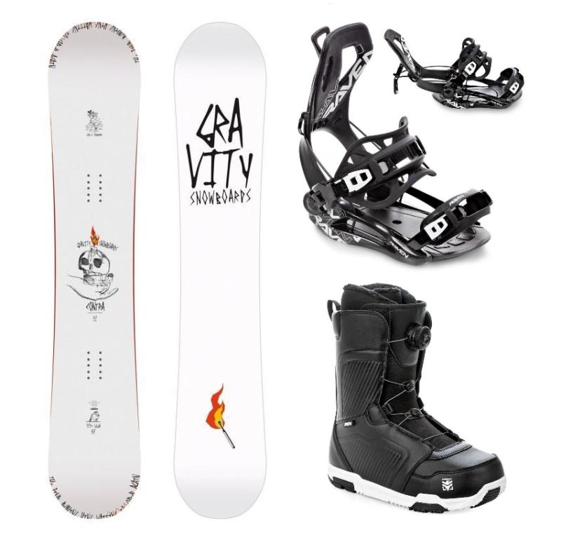 Gravity Contra 25/26 snowboard + Raven Fastec FT360 black vázání + Raven Flush MOZ boty Gravity