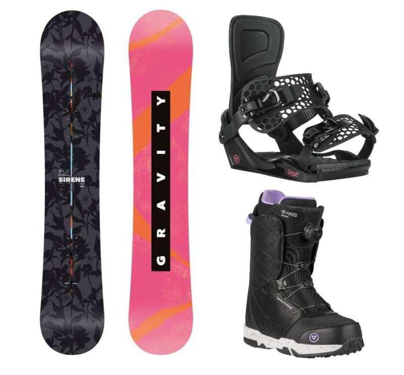 Gravity Sirene 25/26 dámský snowboard + Gravity Rise black vázání + Gravity Aura Atop black obuv Gravity