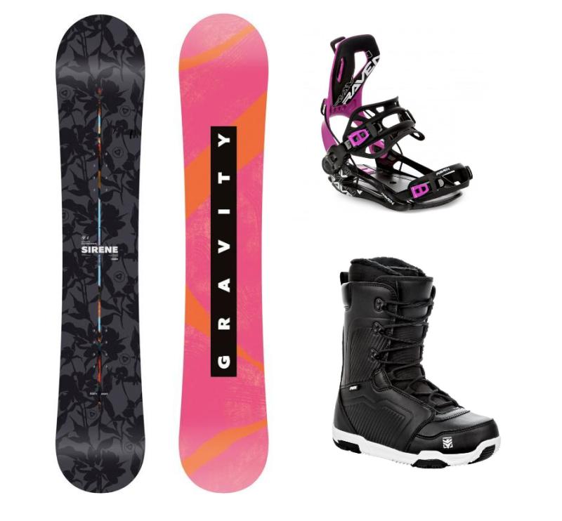 Gravity Sirene 25/26 snowboard + Raven Fastec FT360 black/fuchsia vázání + Raven Flush boty Gravity