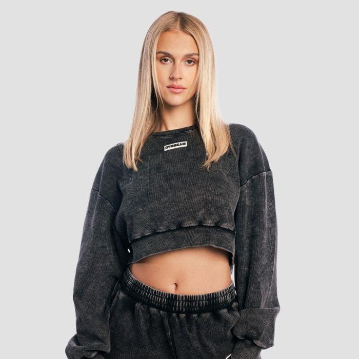 GymBeam Dámská mikina Cropped Aura Washed Black GymBeam