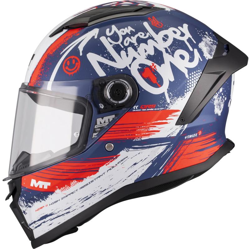 MT Helmets Dětská integrální helma na motorku Stinger 2 Rocket C17 modro-červeno-bílá Mt Helmets