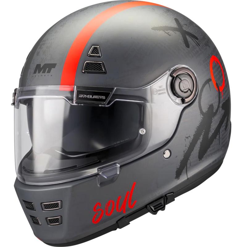MT Helmets Jarama SV Papercut C15 matná šedo-červená Mt Helmets