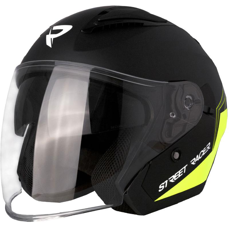 Street Racer otevřená helma Sonic matná černo-fluo žlutá Street Racer